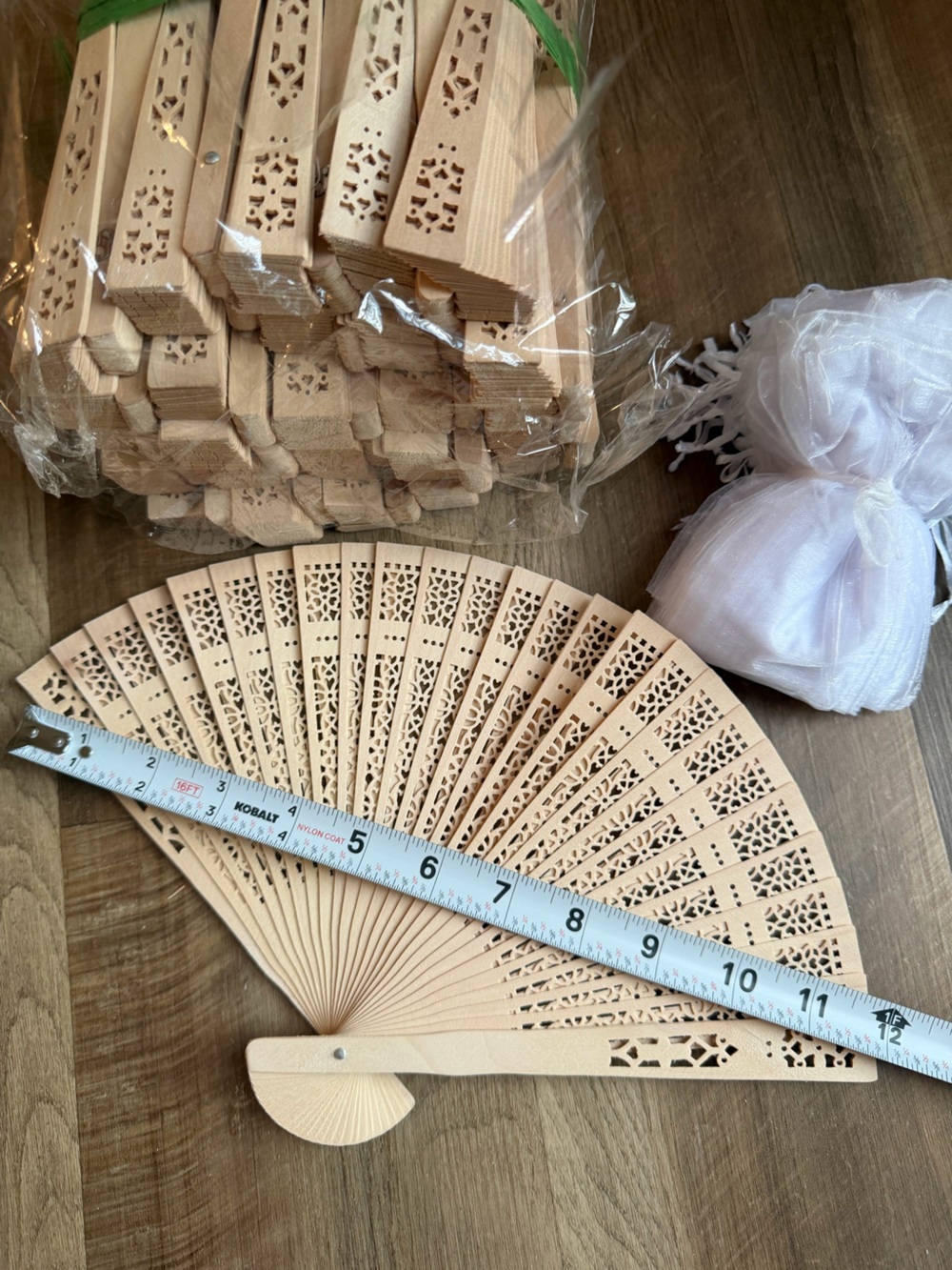 Brand New! 49 Folding Hand Fans - Natural Wood Color for Home Party Supplies